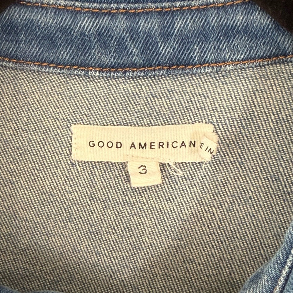Good American Fit For Success Denim Jumpsuit Blue Short Sleeve Flare Size 3 NWT - Picture 2 of 11
